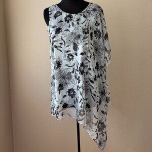 Vince Camuto Floral Sheer Overlay Blouse with Built in Tank – Size L